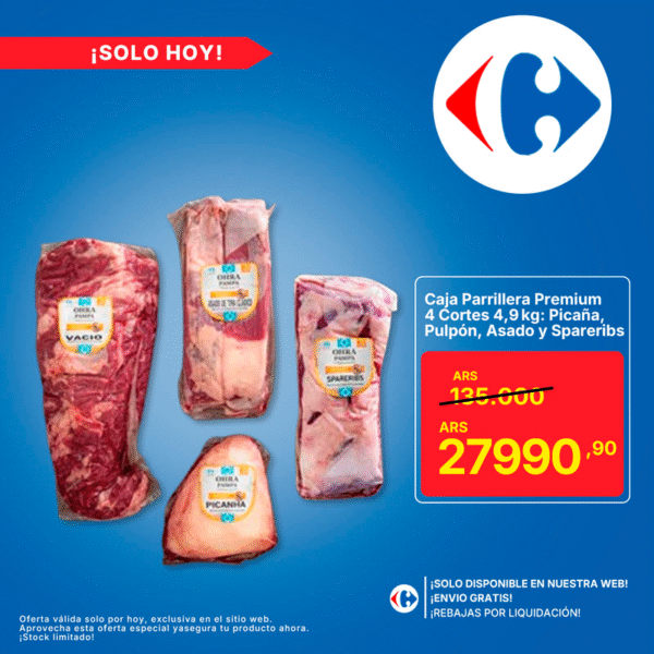 Caja Parrillera Premium 4 Cortes – 4,9 kg (Picaña, Pulpón, Asado, Spareribs)
