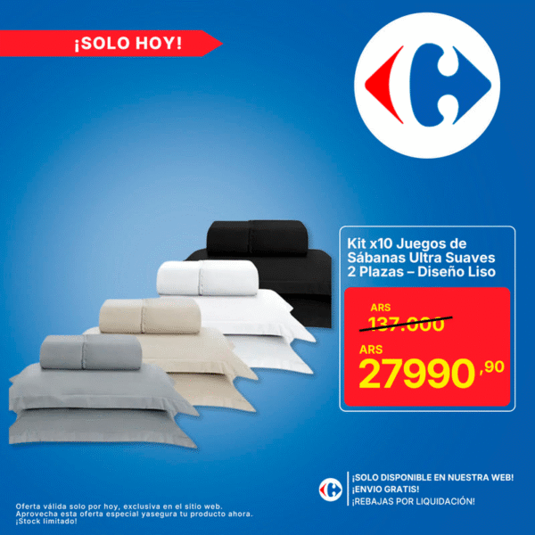 Kit x10 Juegos de Sábanas Ultra Suaves 2 Plazas – Diseño Liso