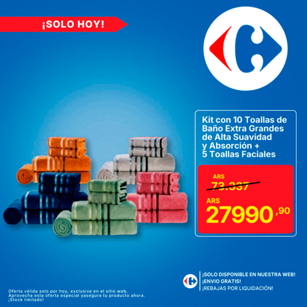 Kit 10 Toallas Súper Bañera + 5 Toallas de Rostro (Regalo)