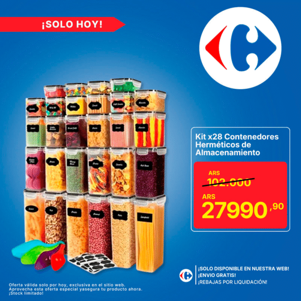 Kit x28 Contenedores Herméticos – Acrílico Transparente (Tapas Blanca/Negra)
